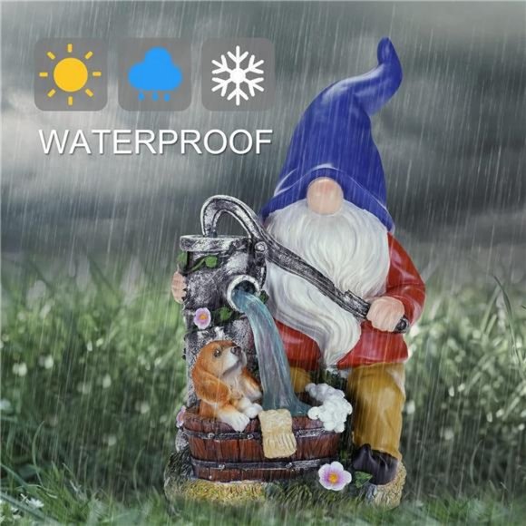 Garden Gnome Statue, Gnome Decoration for Yard with Blue Solar Light, Patio Yard - Picture 4 of 7